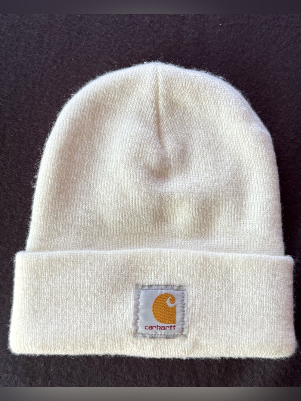 Carhartt Cream Knit Cuffed Beanie with Gold Logo Patch